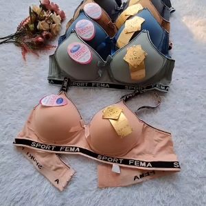 2 PCS BRA SPORT FEMA 1120 TANPA KAWAT KAIT 3 CUP B SEDANG BUSA TIPIS SIZE 36-42