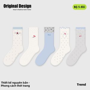 Vớ Mid-Calf Phong Cách Học Đường Mỏng Thoáng Khí Có Hoa Văn Ren Đáng Yêu
