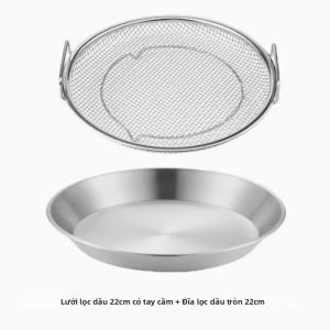 Rổ Chiên Bằng Thép Không Gỉ Có Khay Hứng Dầu Lưới Lọc Mịn Cấp Thực Phẩm Dùng Để Chiên Sâu Lọc Và Làm Ráo Dầu.