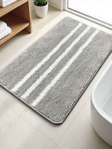 Water Absorbent Bathroom Mat Machine Washable Ultra-Fiber Bathroom Entrance Anti-Slip Rug Stripe Carpet for Home Use