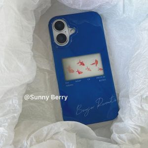 Art Design Blue Box Goldfish Phone Case for IPhone 11 12 13 14 15 16 17 Pro Max 17 Air 16 Plus Shockproof Dustproof Back Cover