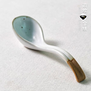 Japanese Style Handmade Ceramic Spoon Rice Spoon Stoneware Spoon Cutlery Bowl Spoon Retro Domestic Creative Distressed Small Spoon
