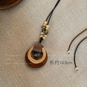 Dây Chuyền Gỗ Dệt Dài Phong Cách Trung Hoa Zen Dành Cho Nữ Dây Chuyền Áo Hoodie Dân Tộc Cổ Điển Dây Chuyền Áo Len Bohemian Dài