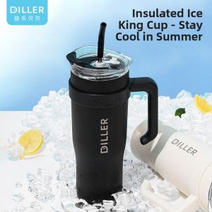 Insulated Travel Cup with Straw Large Capacity Stainless Steel