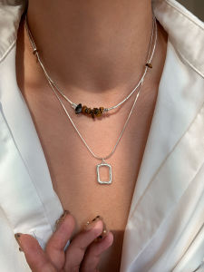 CAFFTI | Vintage Natural Tiger Eye and Silver Decor Necklace