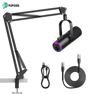 XLR/USB Gaming Microphone Kit: Dynamic PC Mic for Streaming Podcasting  Mute Button Reverb Effects RGB Computer Mic with Arm