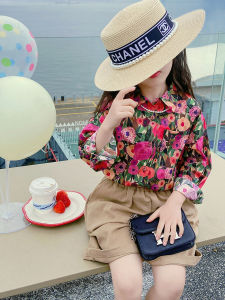 Retro Hong Kong Style Childrens Casual Floral Shirt Spring Autumn New Fashionable Girls Shirt Small Childrens Checkered Shirt