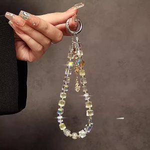 Luxurious Crystal Beaded Handbag Chain Key Holder Mobile Phone Strap Short Lanyard Clutch Bag Decorative Clip Fashion Accessories