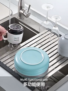 【SG Seller] 3-in-1 Sink Drain Rack Heat-Resistant Mat Foldable 304 Stainless Steel Multipurpose & Space-Saving