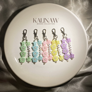 KALINAW Cute Customized Name Flower Candy Colored Beaded Keychain/ Phone Strap/ Lobster Clasp