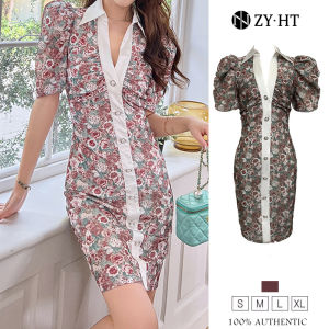 HT ล้างสต๊อก ใช้คูปอง 299บาท เดรสผู้หญิง เดรสเสื้อเชิ้ต เดรสสีเขียว เดรสลายดอก เดรสทำงาน เดรสเกาหลี EraVogue 10068