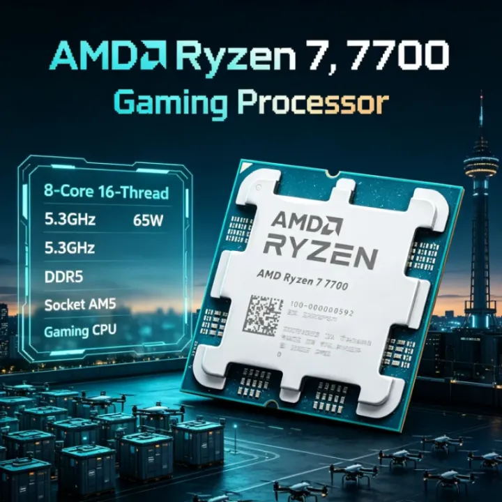 AMD | AMD Ryzen R7 7700 AM5 Processor 5.3GHz 8-Core 16-Thread 65W 5nm 32M L3 DDR5 Cache 100-000000592 No Cooler Type-C