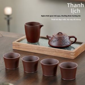 CHANGTAO | Bộ Ấm Chén Đất Sét Tím Handcrafted Plum Blossom Engraved 210cc