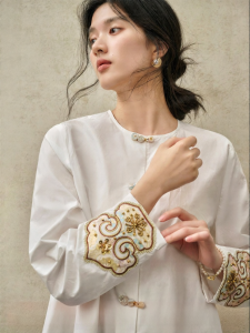 JK&JS | Cotton White Embroidered Chinese Style Shirt with Button Knots