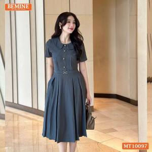 Đầm thiết kế BEMINE cổ sen đính cúc dáng chữ A phù hợp đi làm đi chơi-MT10097