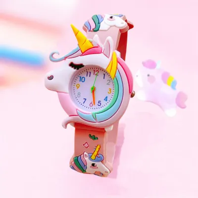 🦄Đồng Hồ Ngựa Pony Hồng Tặng Pin Đồng Hồ Bé Gái Thạch Anh Dễ Thương Đồng Hồ Trẻ Em Kim Chạy Pin🦄