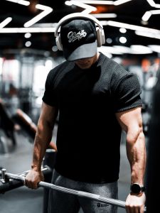 American Fitness Short Sleeve Muscle Mens Muscle Texture 260G Heavy Weight T-shirt Small Neckline Silm Quick Dry Training High Elasticity