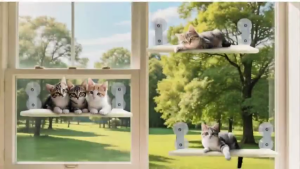 HATELI Cat Window Perch Cordless Hammock Foldable Cat Bed Easy Fold Machine Washable Seat Cover Sturdy Metal Frame Heavy Duty Bed for Cats and Kittens