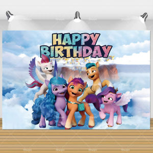 Beast Kingdom | Cartoon Rainbow Unicorn Backdrop Girls Birthday Decorations Party Supplies Little Pony Baby Shower Banner Photo Shoot Props Gift