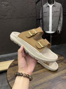 Svip Mens Comfortable Slip-On Sandals Ultra-Leather Thick-Heeled Anti-Slip Summer Slippers Breathable Open-Toe Water-Resistant