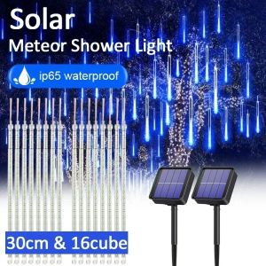 Solar Meteor Shower  String Lights Waterproof Garden Light 8 Tubes Christmas Tree Holiday Party Wedding Holiday Decoration