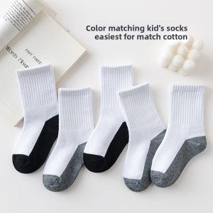 5 Pairs Soft Cotton Kids Socks Pure White Mid Calf Sport Socks for Boys Girls Toddler Student Socks
