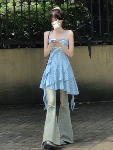 Quần Jeans Ống Loe Cạp Cao Phong Cách Retro Cho Nữ Mùa Hè Quần Ống Loe Ôm Dáng Co Giãn Ôm Vừa Vặn Có Cổ Tay Dài Đến Sàn