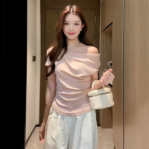 Áo Thun Nữ Tay Ngắn Hở Vai Cỡ Lớn Thiết Kế Ôm Eo Mùa Hè Dáng Rộng Thoải Mái Chất Liệu Cotton Pha Trộn Thường Ngày