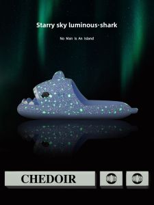 Chedoir Fun Luminous Shark Slippers Womens Summer Cartoon Cute Home Couples Sandals 2024 New Arrival