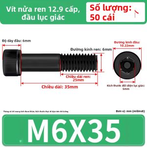 Độ Bền Cao Bên Trong Vít Lục Giác Mở Rộng Nửa Răng Hợp Kim Làm Đen Bu Lông Thép M3-M16 Cho Phần Cứng Và Dụng Cụ
