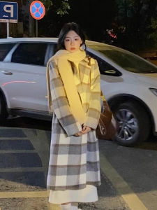 CHOUXIE | Early Autumn Korean Stylish Plaid Wool Trench Coat for Women