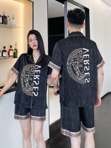 ชุดนอนผ้าไหมน้ำแข็งบางแขนสั้นฤดูร้อนสำหรับผู้ชาย ชุดนอนคู่รักผู้หญิง ชุดอยู่บ้าน คอตตอน แขนสั้น ผ้าฝ้าย แฟชั่นฤดูร้อน 2025