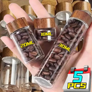 5Pcs Mini Glass Bottles with Wood Lid DIY Glass Vials Transparent Storage Container Tube Coffee Beans Sealed Canister Tea Spice Jars