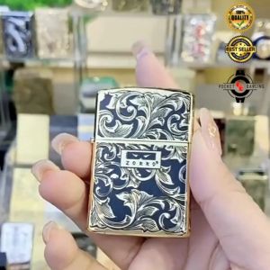 Zorro Windproof Kerosene Lighter Second Generation Black Gold Arabesque Two-Color Engraving LT-0528