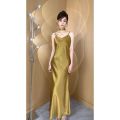 Đầm đuôi cá satin acetate phong cách Pháp cho mùa hè. 