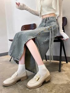 High Waist A-Line Mini Midi Skirt Womens Summer Thin Denim Half-length Slim Fit Skirt Autumn Fashion Commute Style Korean Version