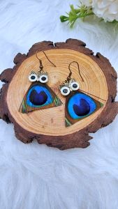 Ready Stock SG Minibi Single Cut Owl Peacock Feather Earrings Handmade Boho Feather Earrings