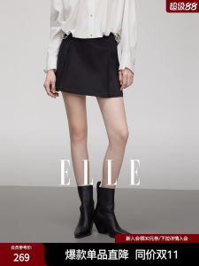 Elle Black High Waist Pleated Mini Skirt Womens Commute Slimming Summer New Style A-Line Skirt Natural Waist Polyester Fiber