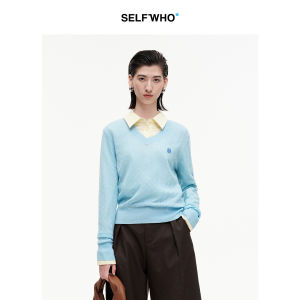 Wool Silk V-Neck Long Sleeve Sweater Autumn Womens Top