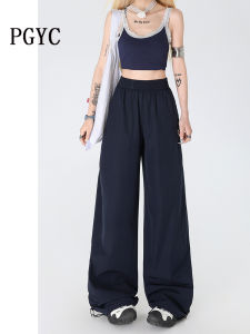 Original Denim Wide Leg Pants Elastic Waist Loose Fit Casual Trousers High Waist Drapey Lazy Style Blue Color New 2025