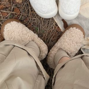 Winter New Style Student Outdoor Wear Lamb Fur Cotton Shoes Fun Blue Ear Dog Casual Bread Shoes Women INS round Toe Flat Heel