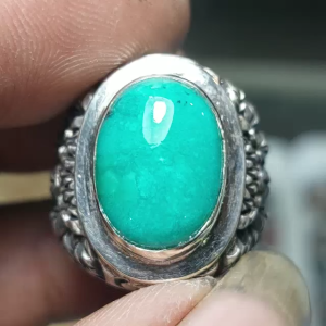 CINCIN BATU PIRUS PERSIA BIRU NATURAL TEMBUS SENTER RING PERAK