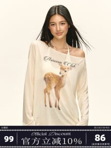 Ariseism American Retro Style Long Sleeve Loose Womens T-shirt See-through Shoulder Design Creative Pattern Summer New Arrival