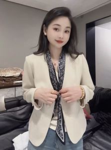 Elegant Stylish French Style Scarf Decorated Blazer Small Size