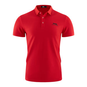 Jeep | Jeep Mens Polo Shirt Red Short Sleeve Business Casual T-shirt For Dad Lucky Year Clothing Spring Autumn Summer Seasonal Wear