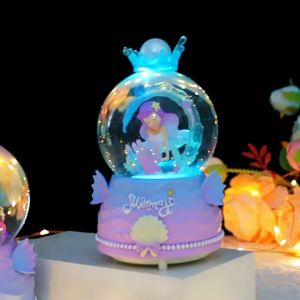 Quả cầu pha lê tuyết Hoa anh đào Mermaid tiên cá Kuromi My Melody Pooh Piglet Disney có nhạc đèn Quà tặng bạn gái 14/2 ý nghĩa