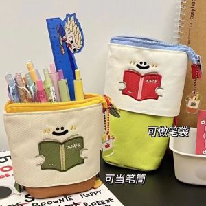 Large Capacity Student Storage Foldable Oxford Cloth Pen Bag Cute Cartoon Stand up Design Unique Stationery Organizer