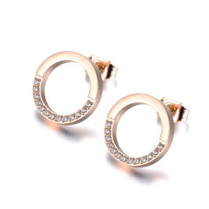 Lokaer Trendy Stainless Steel Pave Setting CZ Crystal Circle Wedding Earrings For Women Gold Plated Anniversary Jewelry E19076