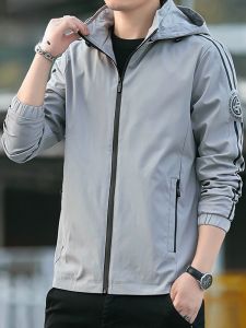 ROMON | Lormen Mens Short Hooded Jacket Windproof Outdoor Casual Sports Travel Coat Modern Style Fashion Urban Autumn Season Polyester Fiber
