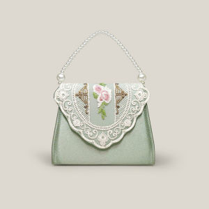 Elegant Satin Embroidered Cheongsam Clutch Bag for Women Retro Style Evening Handbag Pearl Chain Strap Crossbody Purse